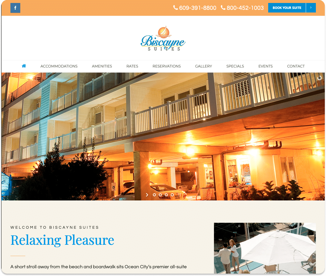 A hotel websites home page.